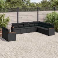  10 Piece Garden Sofa Set with Cushions Black Poly Rattan