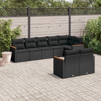  8 Piece Garden Sofa Set with Cushions Black Poly Rattan