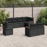  8 Piece Garden Sofa Set with Cushions Black Poly Rattan
