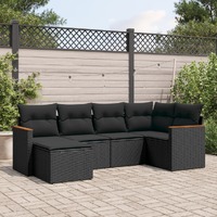  6 Piece Garden Sofa Set with Cushions Black Poly Rattan