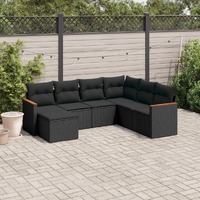  7 Piece Garden Sofa Set with Cushions Black Poly Rattan
