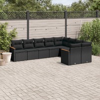  9 Piece Garden Sofa Set with Cushions Black Poly Rattan