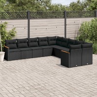  10 Piece Garden Sofa Set with Cushions Black Poly Rattan