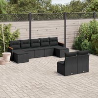  9 Piece Garden Sofa Set with Cushions Black Poly Rattan