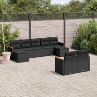  9 Piece Garden Sofa Set with Cushions Black Poly Rattan