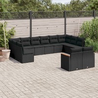  12 Piece Garden Sofa Set with Cushions Black Poly Rattan