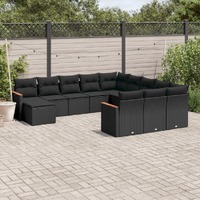  12 Piece Garden Sofa Set with Cushions Black Poly Rattan