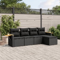  5 Piece Garden Sofa Set with Cushions Black Poly Rattan