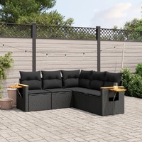  5 Piece Garden Sofa Set with Cushions Black Poly Rattan