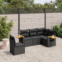  5 Piece Garden Sofa Set with Cushions Black Poly Rattan