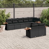  8 Piece Garden Sofa Set with Cushions Black Poly Rattan