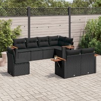  8 Piece Garden Sofa Set with Cushions Black Poly Rattan