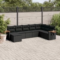  8 Piece Garden Sofa Set with Cushions Black Poly Rattan