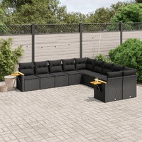  10 Piece Garden Sofa Set with Cushions Black Poly Rattan