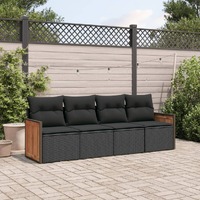 4 Piece Garden Sofa Set with Cushions Black Poly Rattan