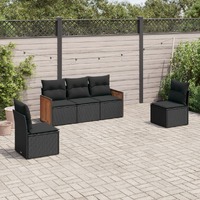  5 Piece Garden Sofa Set with Cushions Black Poly Rattan