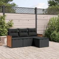  4 Piece Garden Sofa Set with Cushions Black Poly Rattan