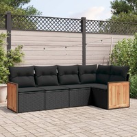  5 Piece Garden Sofa Set with Cushions Black Poly Rattan