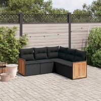  5 Piece Garden Sofa Set with Cushions Black Poly Rattan