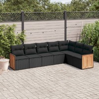  7 Piece Garden Sofa Set with Cushions Black Poly Rattan
