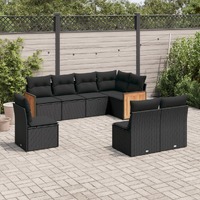  8 Piece Garden Sofa Set with Cushions Black Poly Rattan