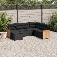  7 Piece Garden Sofa Set with Cushions Black Poly Rattan