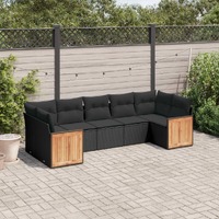  7 Piece Garden Sofa Set with Cushions Black Poly Rattan