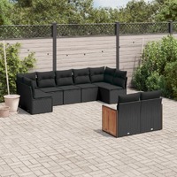  9 Piece Garden Sofa Set with Cushions Black Poly Rattan