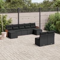  9 Piece Garden Sofa Set with Cushions Black Poly Rattan