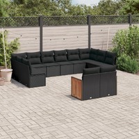  12 Piece Garden Sofa Set with Cushions Black Poly Rattan