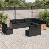  12 Piece Garden Sofa Set with Cushions Black Poly Rattan