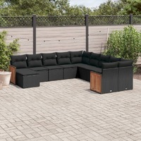  11 Piece Garden Sofa Set with Cushions Black Poly Rattan