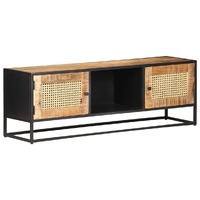  TV Cabinet 120x30x40 cm Rough Mango Wood and Natural Cane