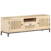  TV Cabinet 120x30x40 cm Solid Mango Wood and Natural Cane