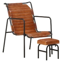  Relaxing Armchair with a Footrest Brown Real Leather