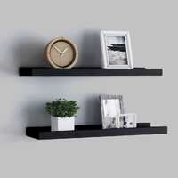  Picture Frame Ledge Shelves 2 pcs Black 60x9x3 cm MDF