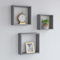  Wall Cube Shelves 3 pcs Grey MDF