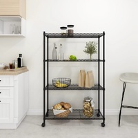  4-Tier Storage Shelf with Wheels 90x35x142 cm Black 200 kg