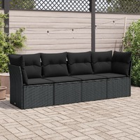  4 Piece Garden Sofa Set with Cushions Black Poly Rattan