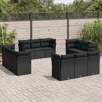  12 Piece Garden Sofa Set with Cushions Black Poly Rattan