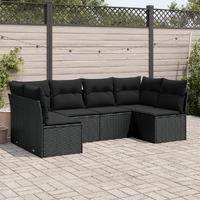 6 Piece Garden Sofa Set with Cushions Black Poly Rattan
