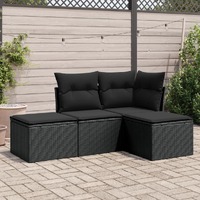  4 Piece Garden Sofa Set with Cushions Black Poly Rattan