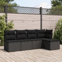  5 Piece Garden Sofa Set with Cushions Black Poly Rattan