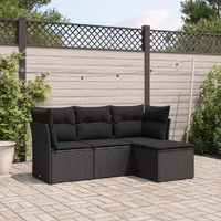  4 Piece Garden Sofa Set with Cushions Black Poly Rattan