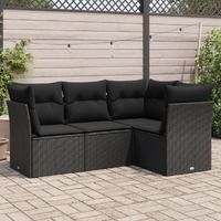  4 Piece Garden Sofa Set with Cushions Black Poly Rattan
