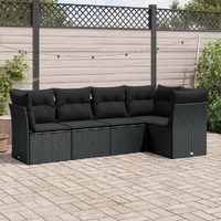  5 Piece Garden Sofa Set with Cushions Black Poly Rattan
