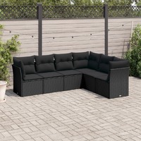  6 Piece Garden Sofa Set with Cushions Black Poly Rattan