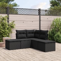  5 Piece Garden Sofa Set with Cushions Black Poly Rattan