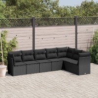  7 Piece Garden Sofa Set with Cushions Black Poly Rattan