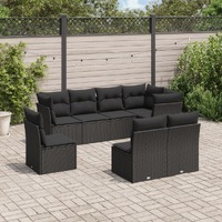  8 Piece Garden Sofa Set with Cushions Black Poly Rattan
